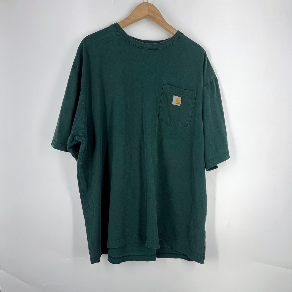 Carhartt Mens Hunter Green Short Sleeve Pocket T-Shirt Relaxed Fit Cotton Tee